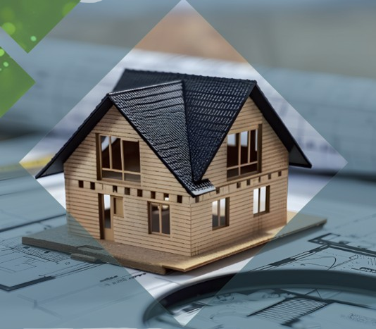 Ein Haus auf einem Bauplan